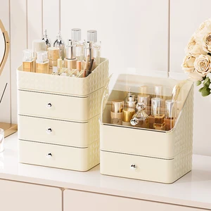 Large Capacity Transparent Plastic Cosmetic Storage Box Modern Desktop Dustproof Drawer Organizer for Household