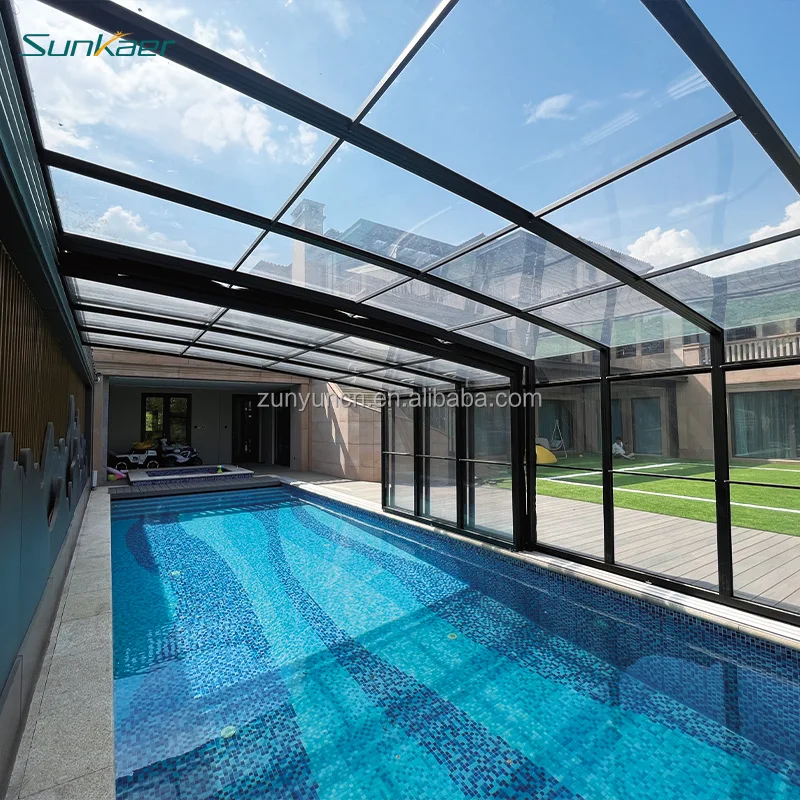 Customized Retractable Above Ground Polycarbonate Outdoor Sunroom Pool Enclosures Swimming Pool Covers & Reels Pool Shelters