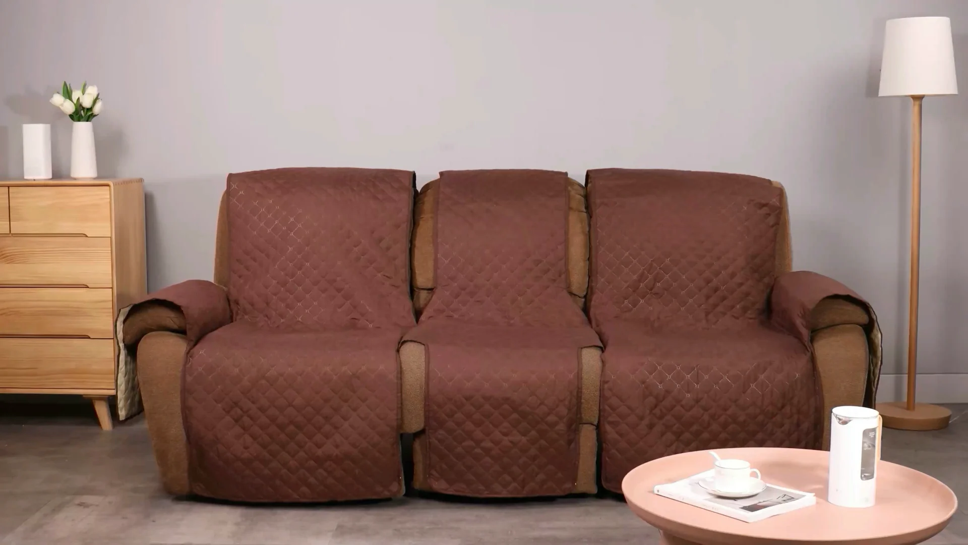 Easygoing Reversible Couch Cover Elastic Straps Split Sofa Cover 3