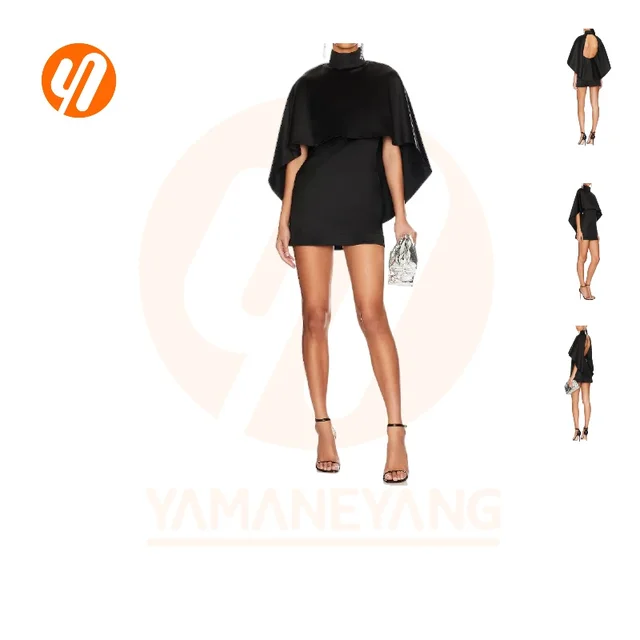 1921 Trendy Short Sleeve Solid Color Hip Wrap Ruffle High Waist Office Lady Dresses for Women Bat Sleeves Loose Round Neck Dress