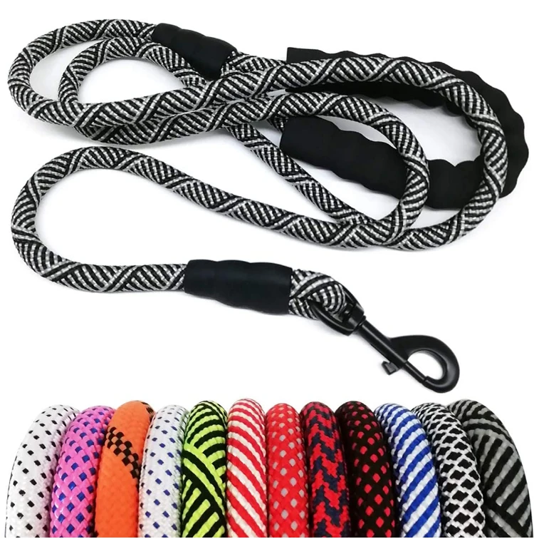 High quality Eco-Friendly nylon round colorful rope dog leash lead for pet dog