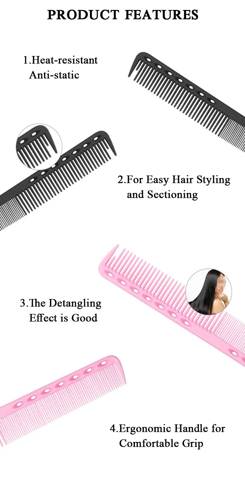 Professional Plastic Antistatic Salon Hairdressing Comb Multicolor Hair Cutting Barber Comb Custom Logo Hair Comb