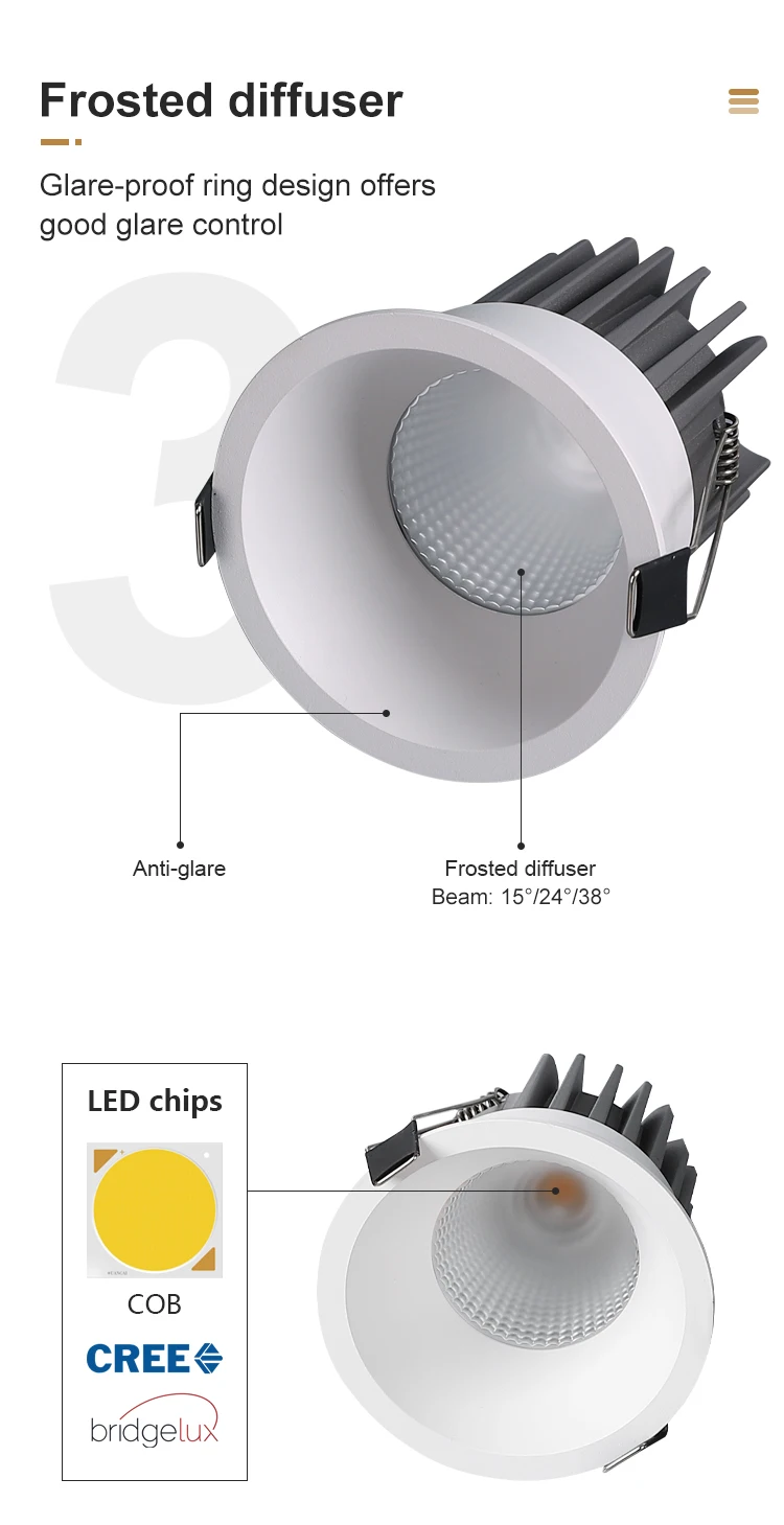 Hotel Cob Down Light 5w 10w 18w Dali Dimmable Led Ceiling Recessed Anti