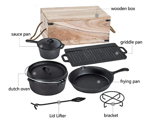 c&g outdoors Pre-seasoned 7 Piece Heavy Duty Cast Iron Dutch Oven