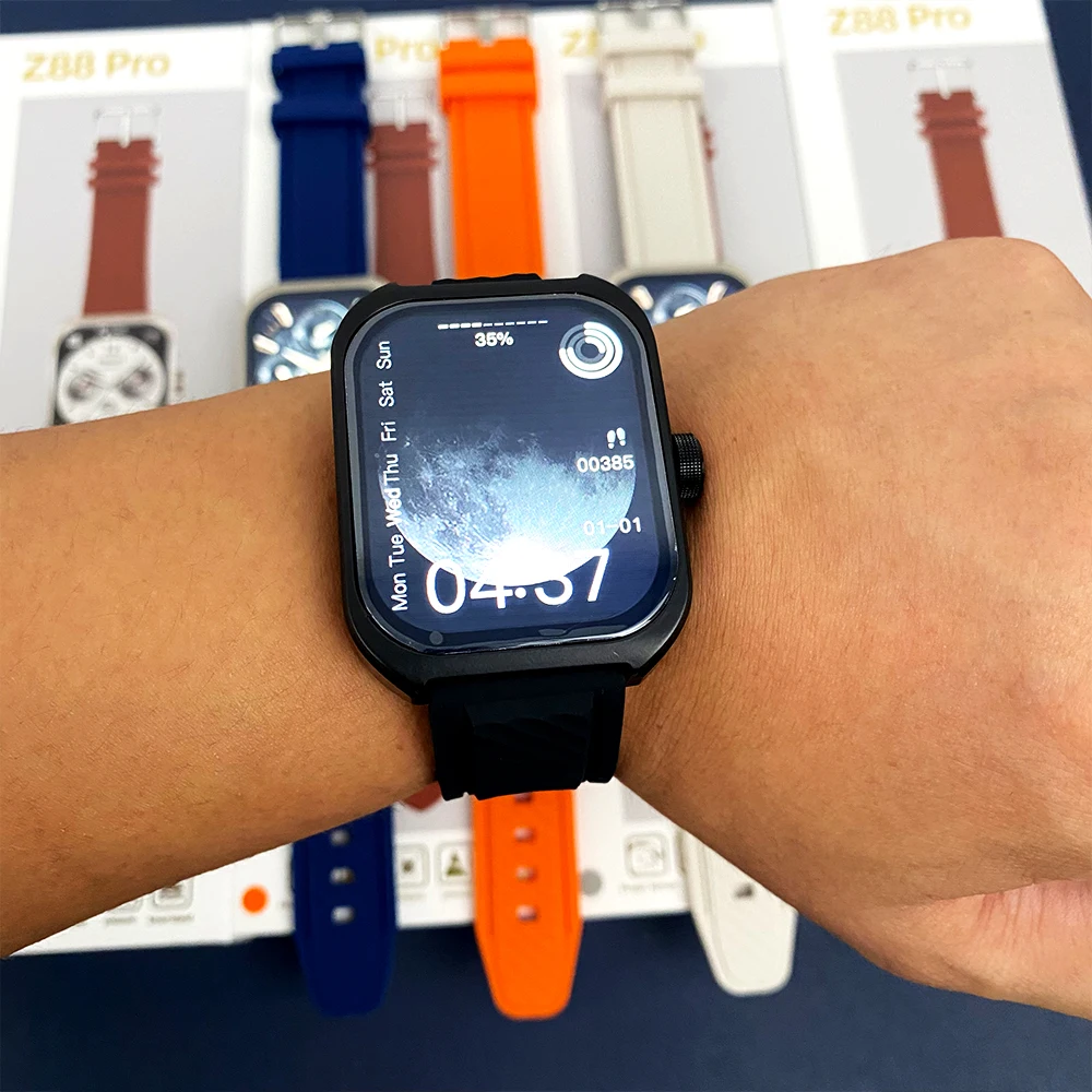 2025 OEM ODM Z88PRO Smart Watch Private Custom Box Boot Logo Reloj Inteligente NFC Island 3 Straps Band Waterproof IP67 Square