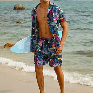 Thailand Hot Sales Swimwear Beachwear Men Cartoon Letter Vacation Style Short Sleeve Suit Swimsuits for Men