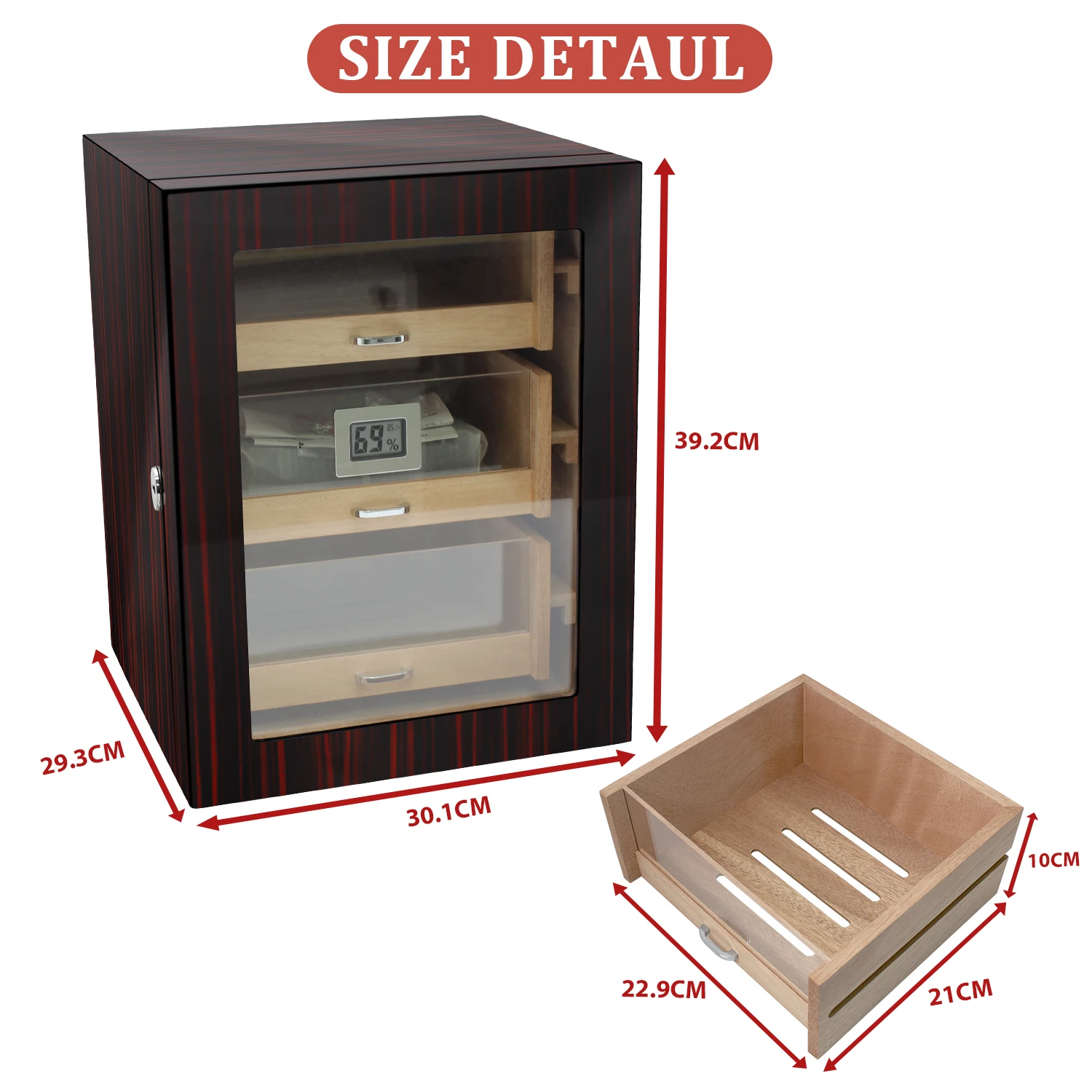 3 Drawers Made in China Custom Cabinet Cigar Humidor Acrylic Drawer