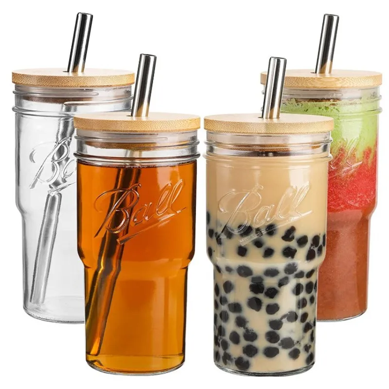 Reusable Glass Bubble Tea Cup Smoothie Tumbler Milkshake Wide Mouth