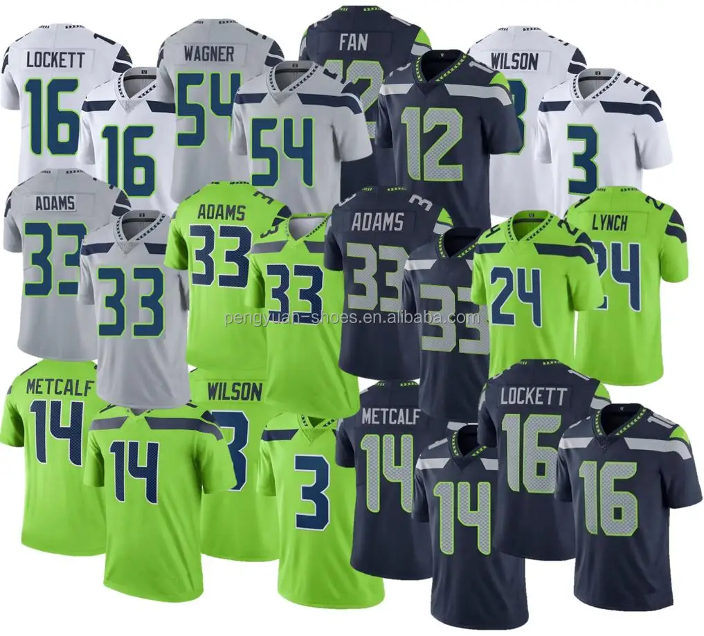 Wholesale Best Quality #3 Russell Wilson #14 Metcalf #24 Marshawn Lynch #33  Jamal Adams #54 Bobby Wagner Stitch American Football Jersey From  m.