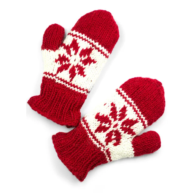 Китайский производитель OEM женские зимние шерстяные рукавицы ручной вязки снежинки перчатки