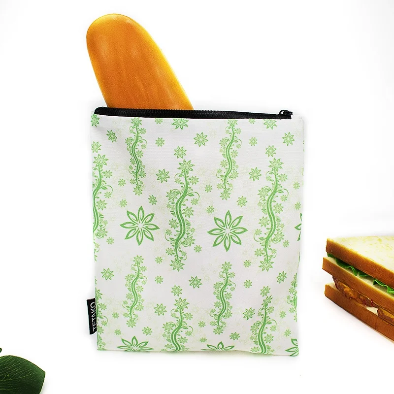 Eco Friendly Washable Reusable Snack Bags Printed Fabric Sandwich Bag