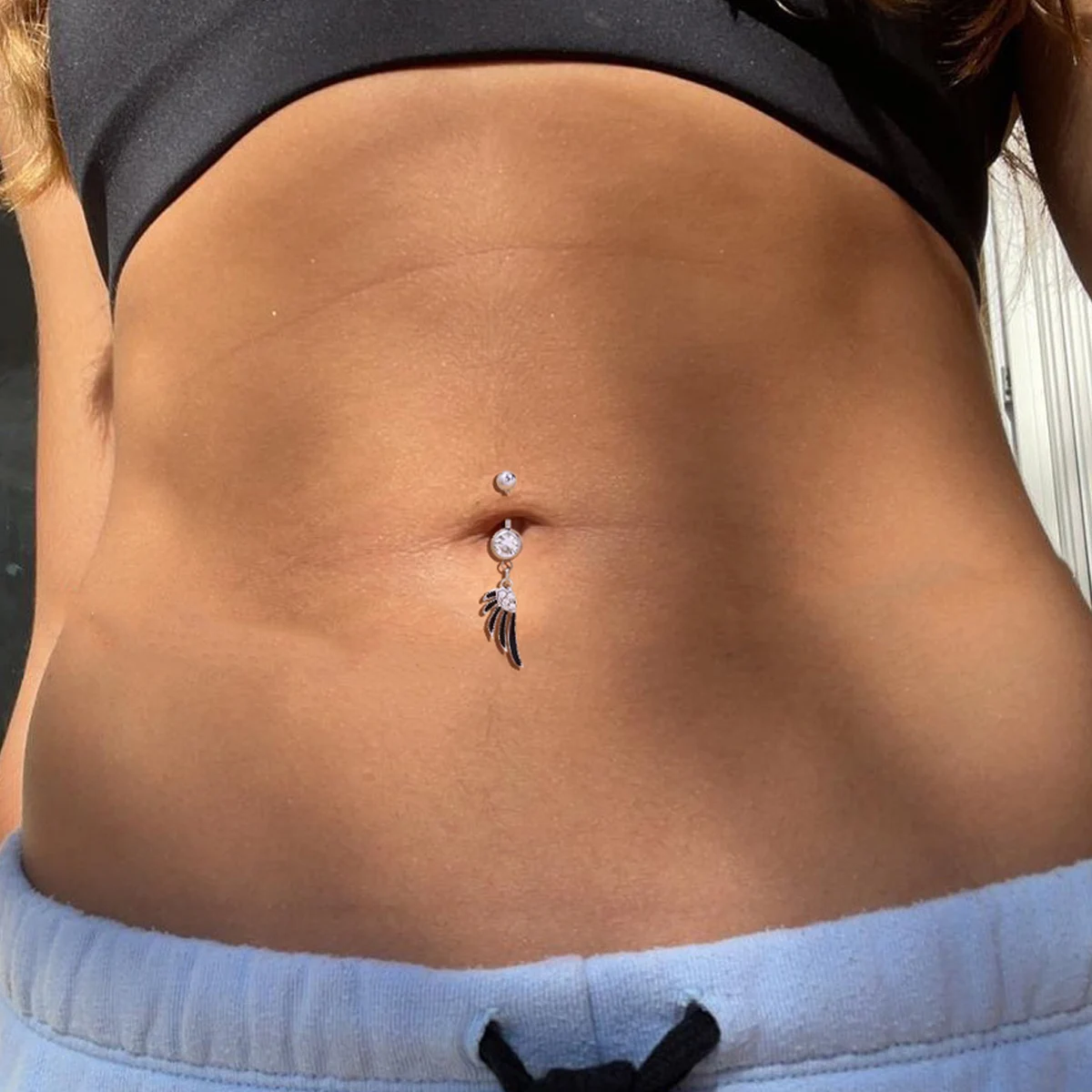 Women`s Belly Button Ring Dollar Sign Shape Navel Piercing Body