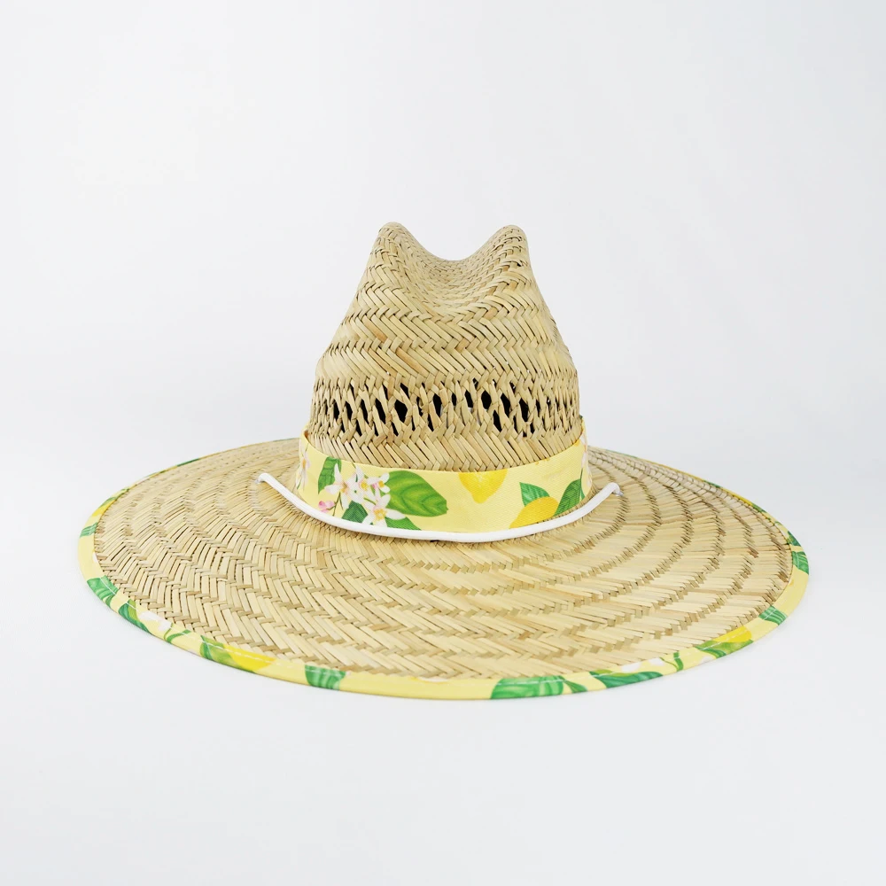 Unisex Lemon Sublimation Printed Fabric Summer Big Wholesale Custom Ribbon Lifeguard Outdoor Fishing Sombrero