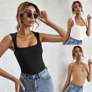 2024 Women's High Waist Slim Inner T-Shirt Women's Stretch Short Sleeveless Bottom Shirt Girls Custom Crop Tank Top