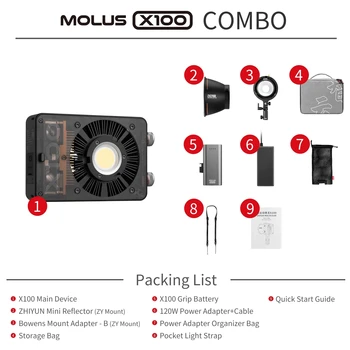 ZHIYUN MOLUS X100 Combo 100W COB LED Light Outdoor Photography Lighting Photo/Video Shooting Handheld Portable Pocket Light detail image