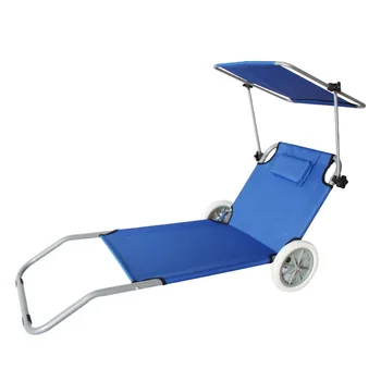 Modern Outdoor Folding Beach Trolley Cart Chair with Metal Wheels Stylish Beach Lounge