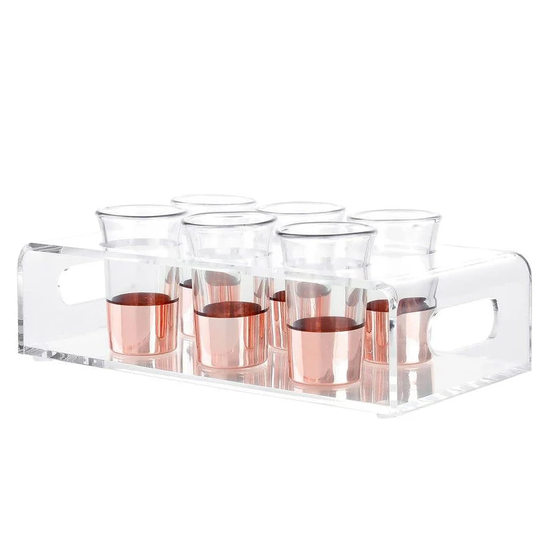 Shot Glass Serving Set 6 Party Shot Glasses Clear Acrylic Serving Tray