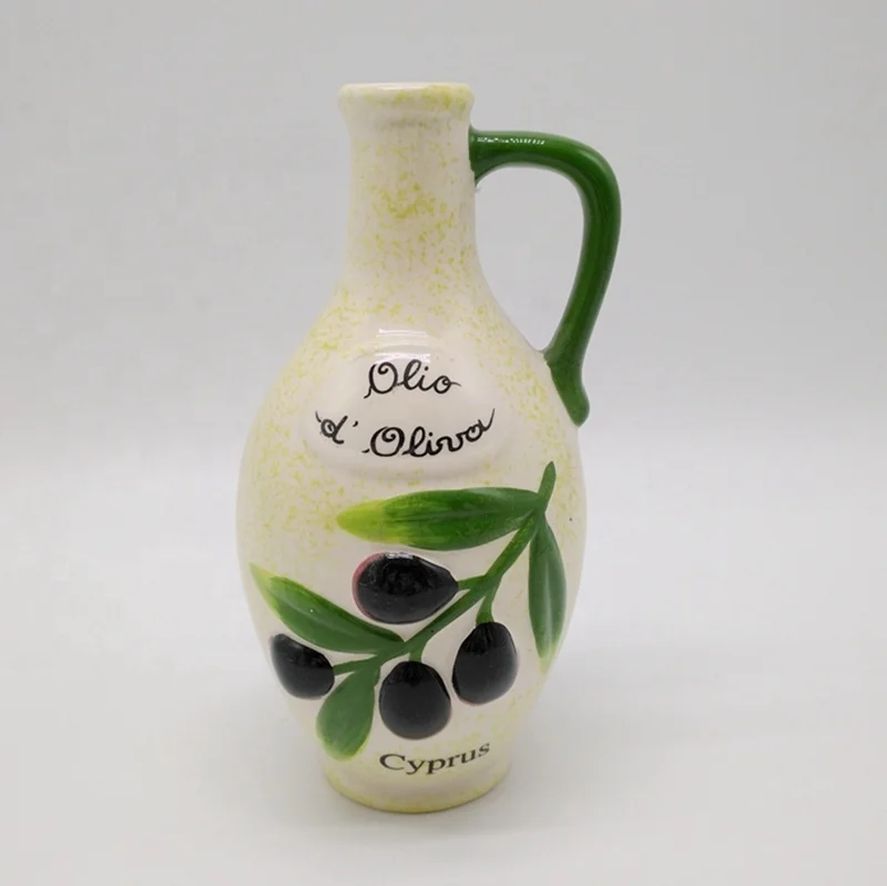 Cyprus Style Olive Tree Pattern Custom Oil Bottles for Kitchen Ceramic Olive Oil Dispenser