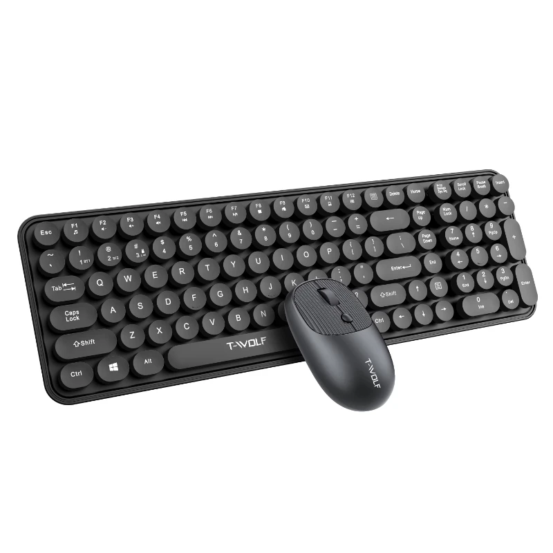 TWOLF TF350 Wireless Keyboard and Mouse Combo Colorful Keyboard Mouse Set with Round Keycaps Cute Wireless Mouse for Laptop PC