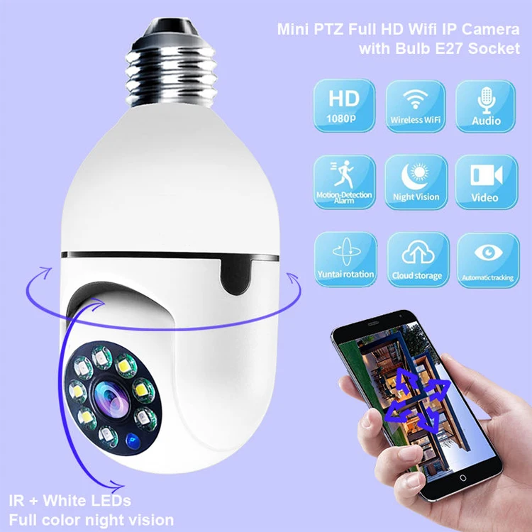 Auto Tracking 1080P Mini Cloud Clear Smart Camera Bulb Wifi CCTV Socket Camera E27 Holder Wireless Security Surveillance  Camera