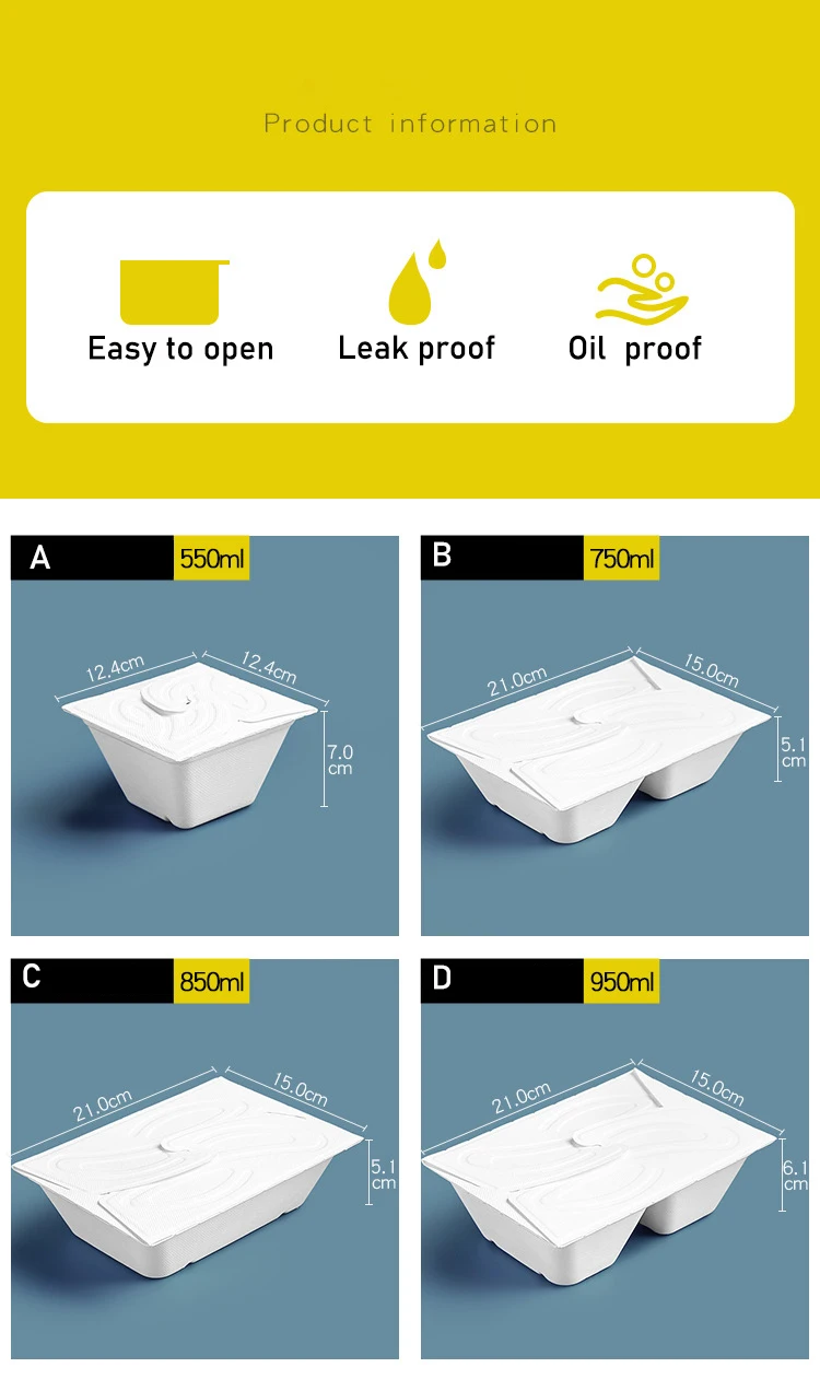 Fast Food Takeaway Container Bio-Degradable Restaurant Containers Bagasse Pulp Clamshell Lunch 2 compartments manufacture