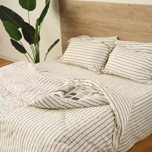 Printed Plant Bedding Set Queen Size Linen Quilt Cover Set Sheet Sets 100% Linen Bedding Wholesale