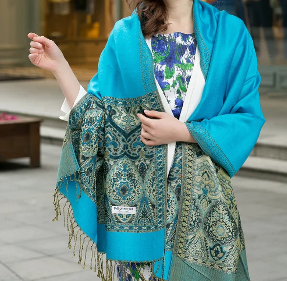 Popular Women Pashmina Jacquard Paisley Scarves And Shawls Wholesale Polyester Long Jacquard