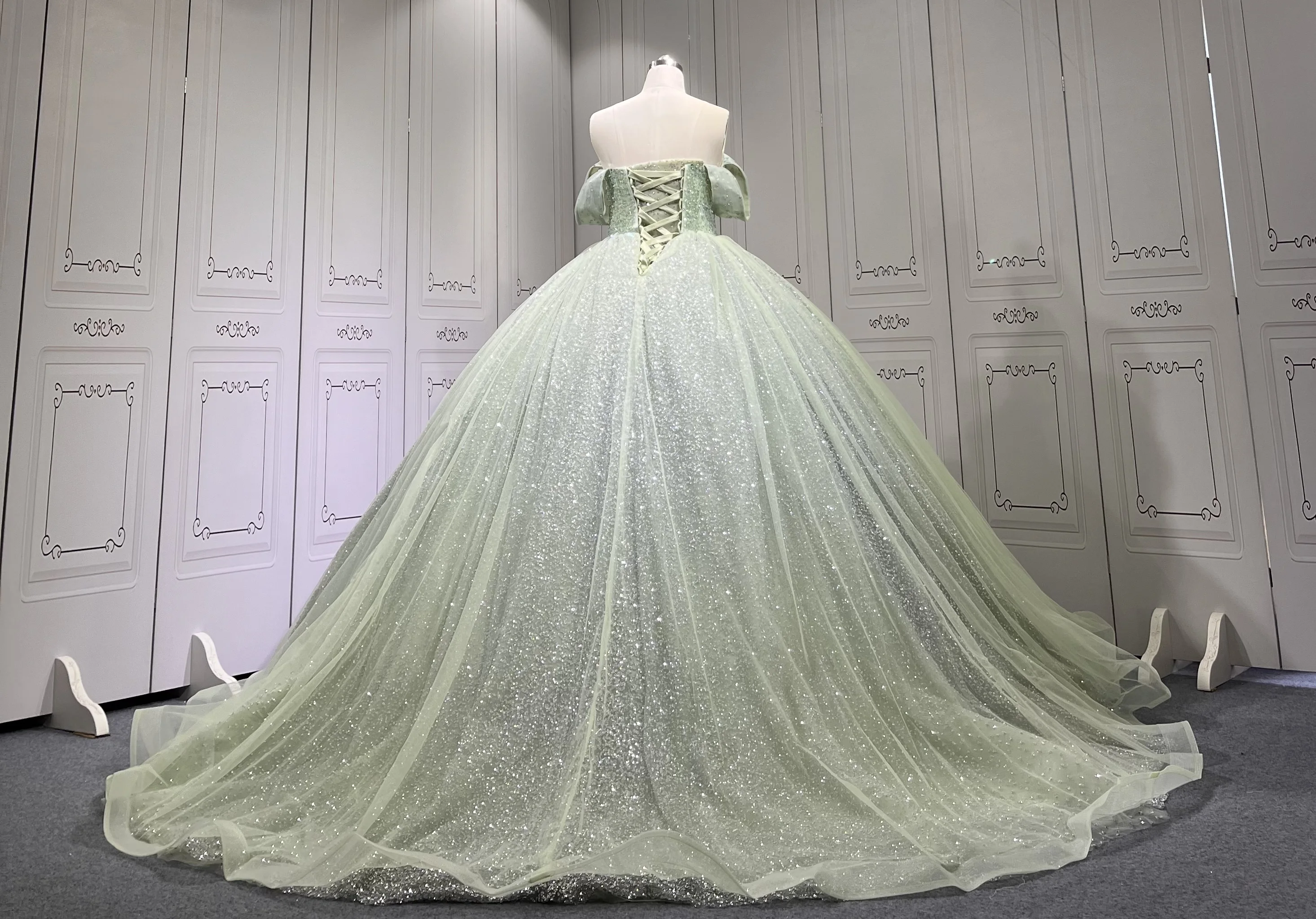Mumuleo Customized 2024 Sage Green Princess Ball Gown Quinceanera Dress Sequins Birthday Party Sweet 15 Vestidos de 15 Anos