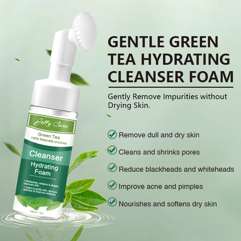 Custom Private Label Natural Moisturizing Deep Cleansing Green Tea Foam Face Wash for Face Cleansing Facial Cleanser
