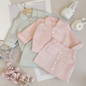 Kids' Cotton Outfit Set Girls 6 Years Casual Summer Fashion Wear Pink & Beige Short-Sleeve Jacket with Skirt Clothes for Kids