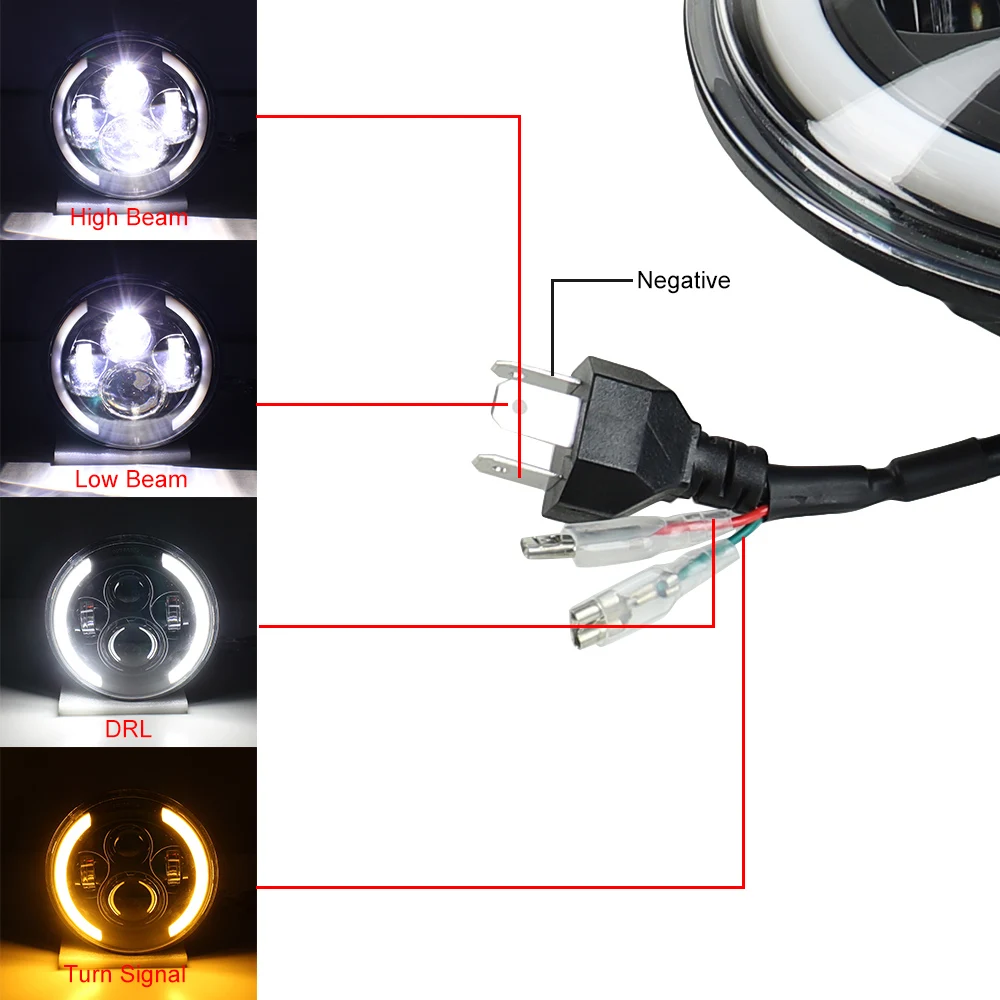 7Inch 40W LED Headlamps Halo Amber Turn Signals DRL Headlight Kit For JK Motorcycle