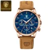 Leather Strap-1 Rose Case Blue Dial