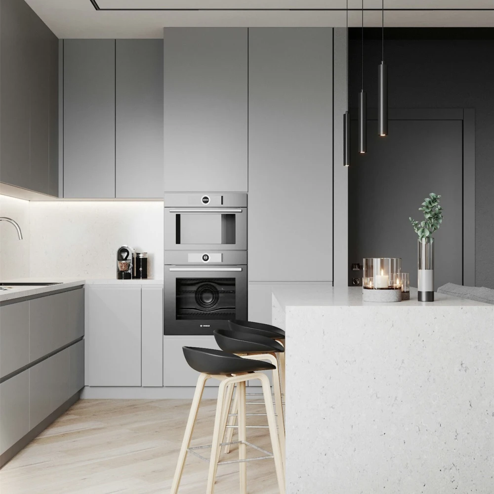 Hotel Smart Modern Custom Waterproof Kitchen Cabinets Modular Stainless Steel Storage Shelf With Brass Handles