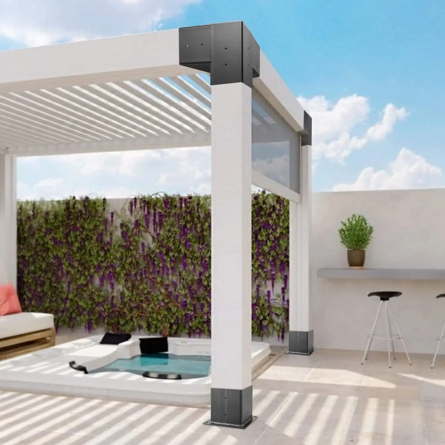 Staffa A 3 Vie Per Pergola In Acciaio Zincato – Kit Fai Da Te Per Legno 9x9 Cm, Con Viti E Attrezzi, Per Gazebo, Tettoie, Capanne, Colore Nero - 5