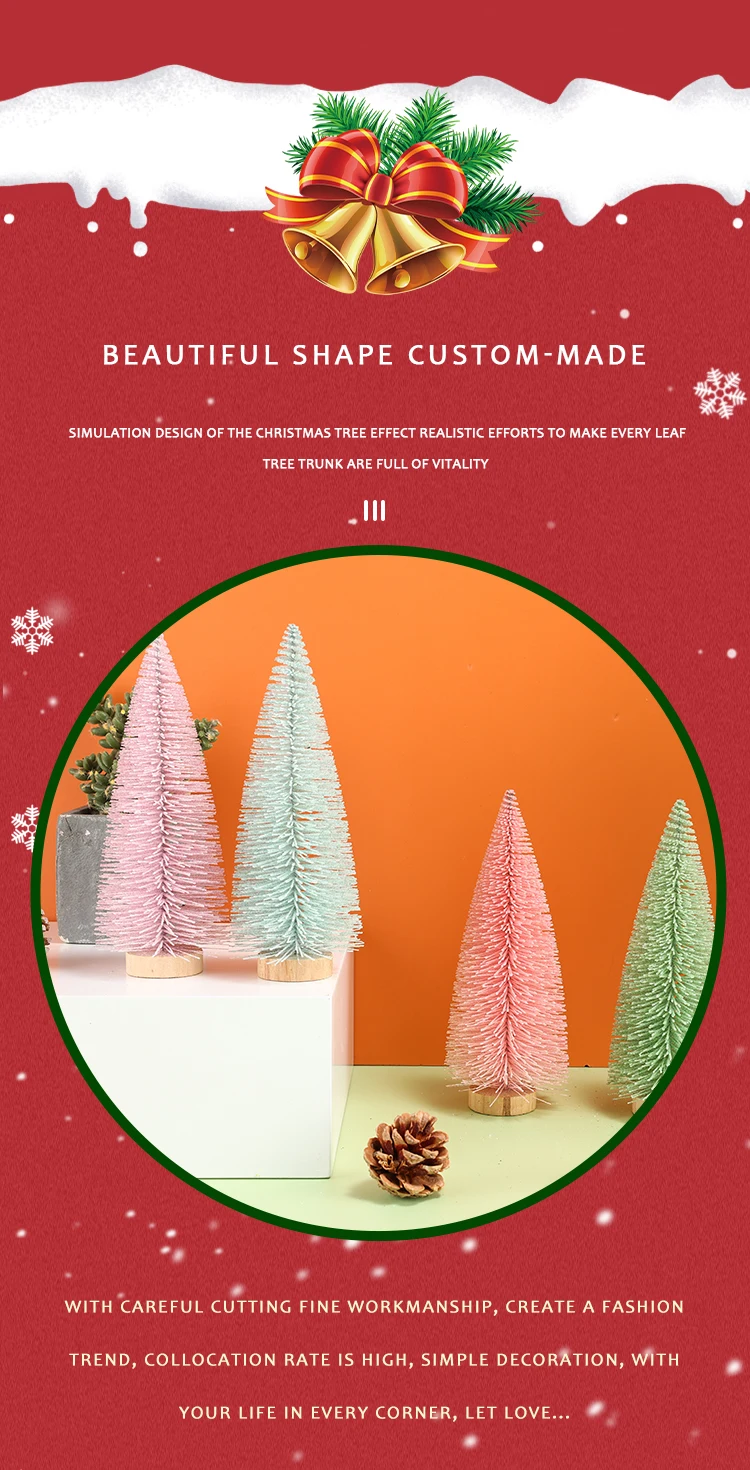 New Design Rose Pink Glitter Mini Christmas Tree With Wood Stand