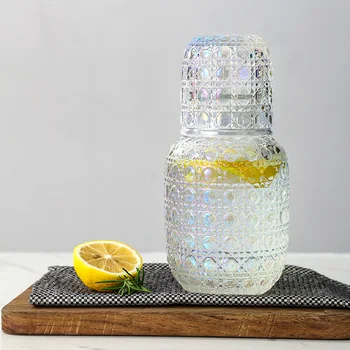 56H European style retro embossed gemstone checkered large capacity glass cooler household juice jug cup set