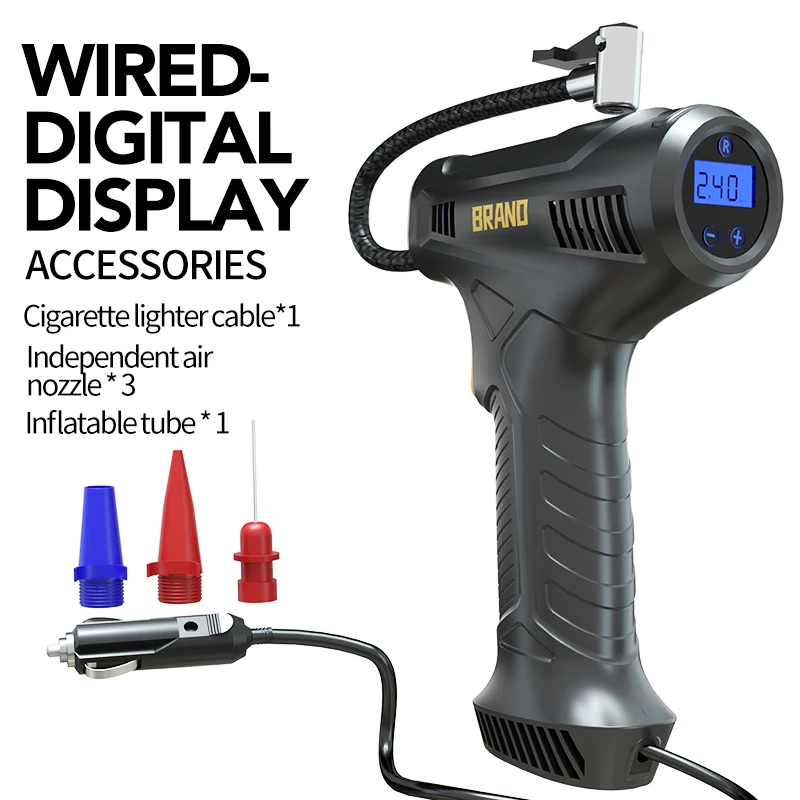 HF8166 Wireless Digital Cord Pointed Multi-mode Portable Car air Compressor Gun Type Bike Tyre Balloon Air Inflator Pump