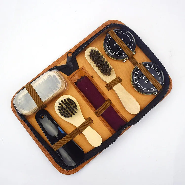 High Quality Pu Leather Shoe Polish Cleaning Brushes Kit Shoe Care Kits
