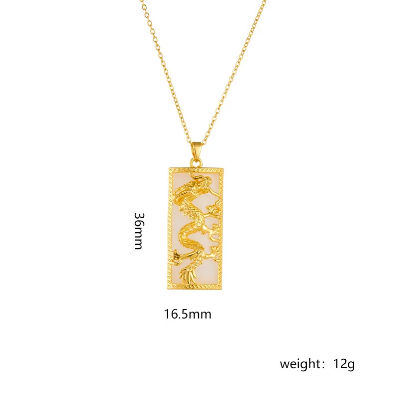 18k Gold Plated Dragon Phoenix Pendant Necklace with Jade