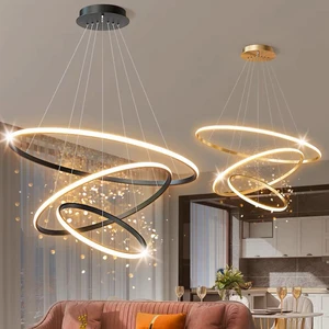 Modern Pendant Lamp Hotel Living Room Luxury Gold Chandelier Acrylic Circle Linea Ceiling Round Modern Led Ring Pendant Light