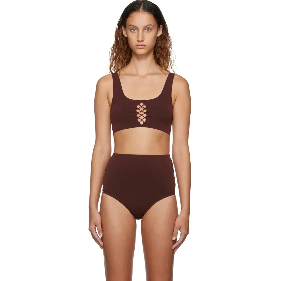 Two Piece Back Self Tied Strings Swimsuit Women Hot Sexy Beachwear Fitness Plus Size Women Swimwear