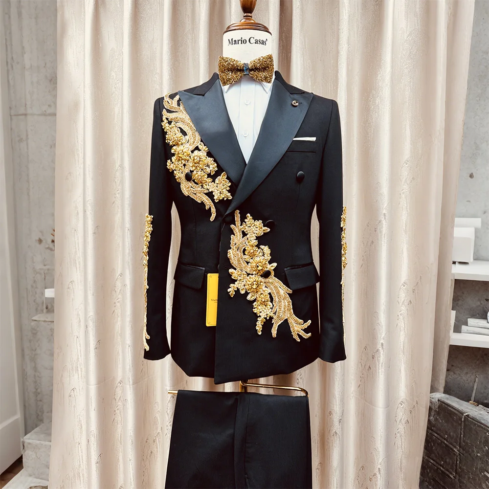 Luxury Hand Embroidery Made Men Suits 2 Piece for Prom Groom Formal Party Wear Tuxedo