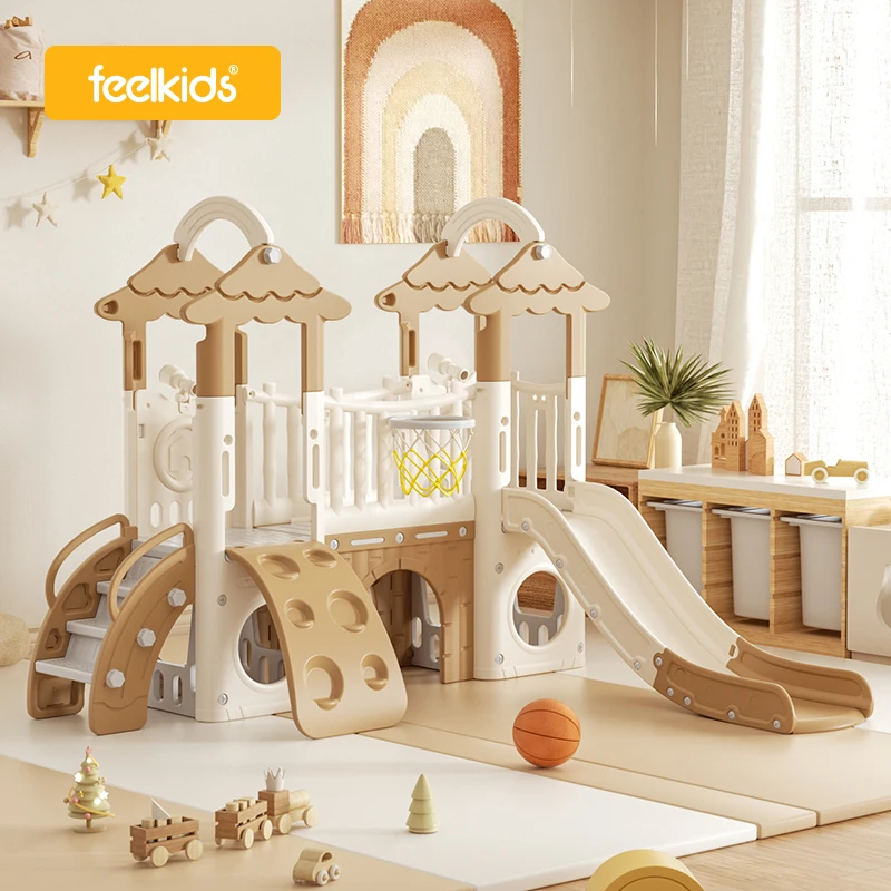 Baby Toys Children's Playground Indoor Big Climbing Frame Set Playhouse Plastic Home Double Slides for Kids