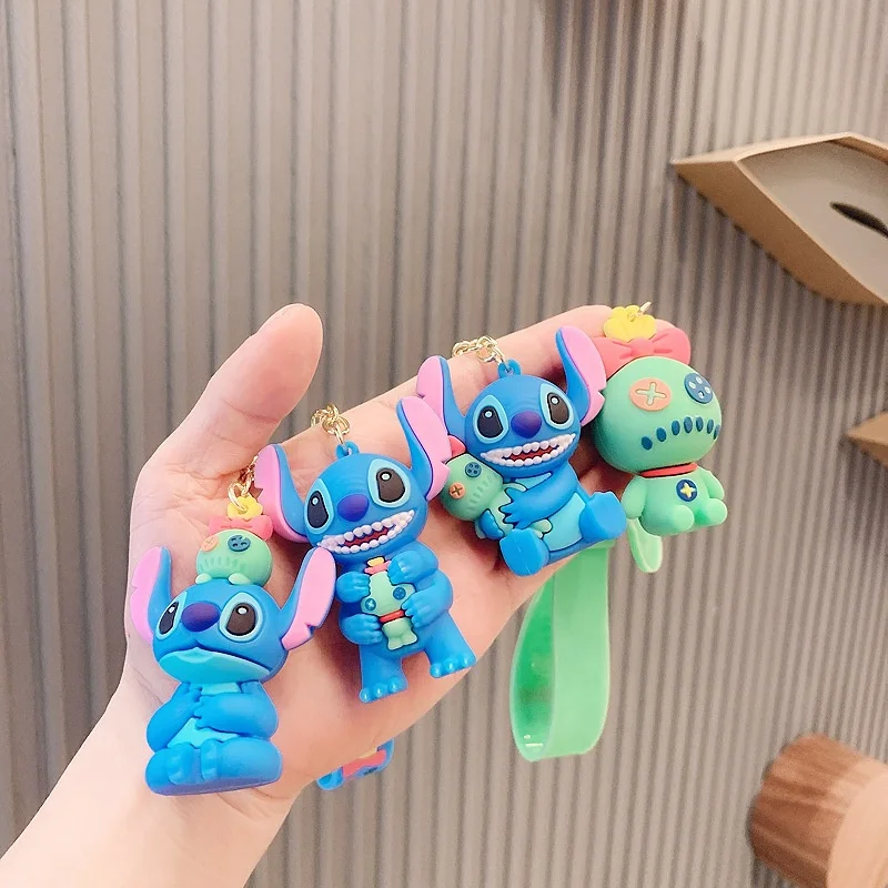 Disney Anime Cartoon Stitch Porte-clés Lilo & Point mignon poupée  porte-clés mode Couple sac ornement porte-clés voiture pendentif cadeau 