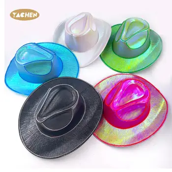 Yachen Wholesale Colorful Neon Party LED Cowboy Hat Led Light up Cowgirl Hats for Festival Party Favor Novelties