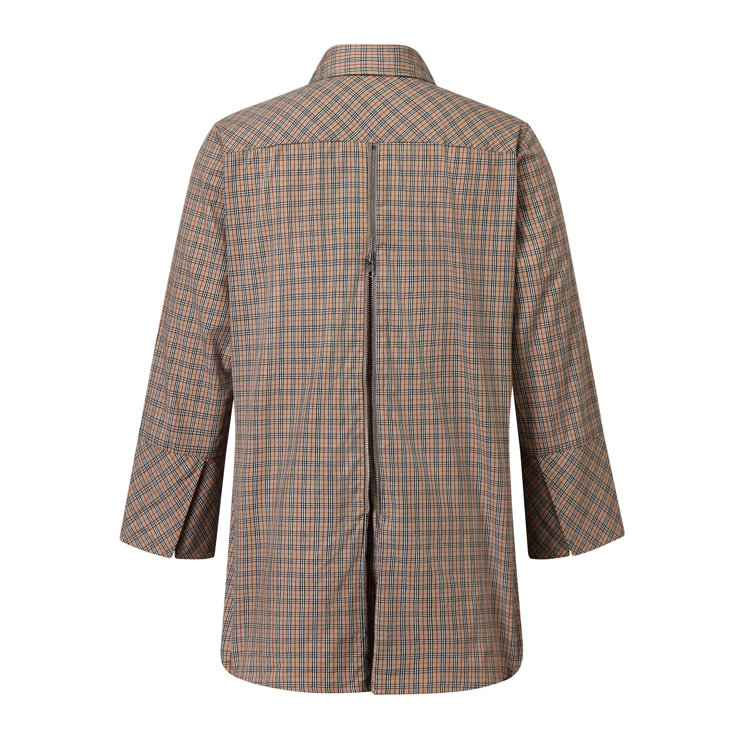 Custom Designs Ladies Solid Brown Oversized Button up Long Sleeve Check Shirts Plaid Ofifce 100% Cotton Blouses Women