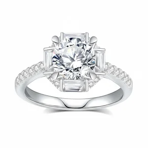 Fine S925 Sterling Silver Platinum Plated Classic Prong Setting Moissanite Wedding Rings Wholesale Supplier OEM/ODM Custom