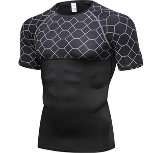 Custom Logo Gym Compression Tshirt Men's Sports Muscle Bodybuilding Base Layer with Digital Print Sporty Style