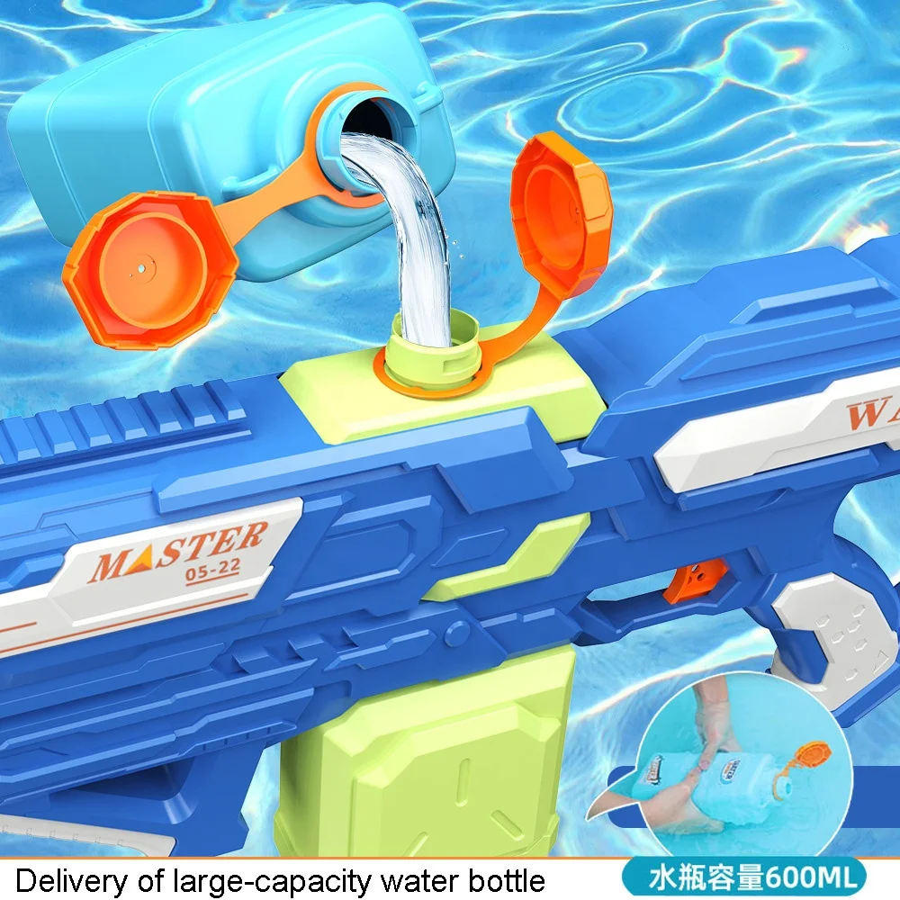 Lot De 2 Pistolets à Eau – Puissance, Portée 9 M, Réservoir Transparent 180 Ml – Bleu + Orange