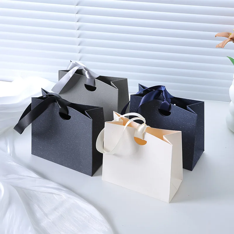 Stock Jewelry Packaging Matching Waistless Handbag Storage Paper Bag Solid Color Universal Ribbon Style Light Luxury Gift Bag